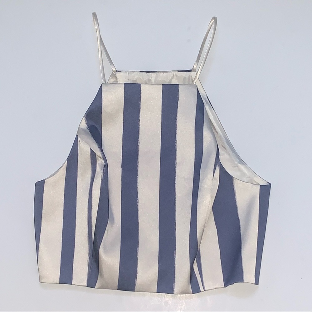 Topshop Paintbrush Stripe Split Back Crop Top US 2 UK 6 Blue & White